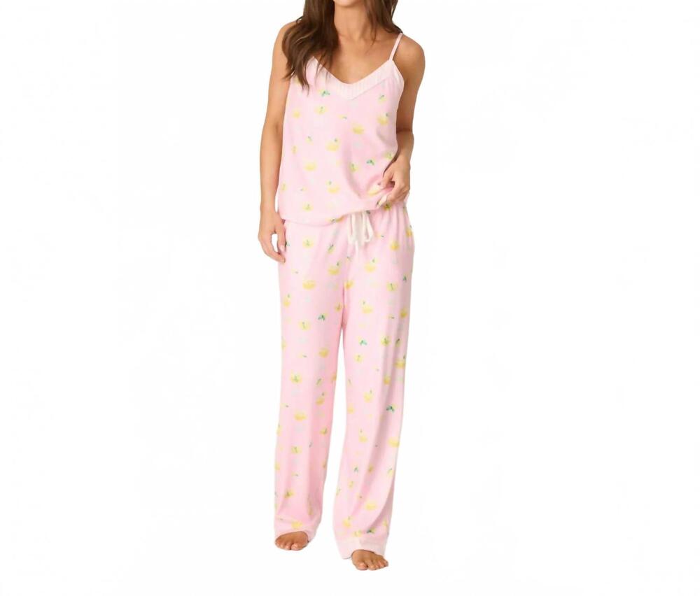 NEW PJ SALVAGE la dolce spritz limoncello life camisole pajama set in pastel pin